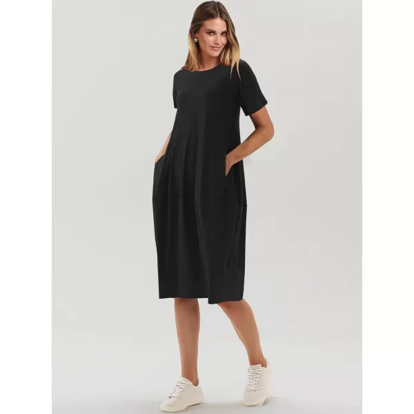 imageANRABESS Womens Summer Midi Dress Casual Loose Crewneck Short Sleeve T Shirt Sundress with PocketsBlack