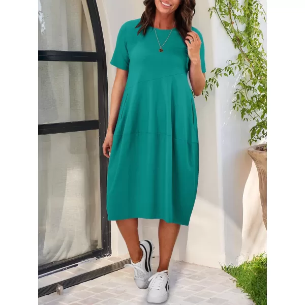 imageANRABESS Womens Summer Midi Dress Casual Loose Crewneck Short Sleeve T Shirt Sundress with PocketsBlue