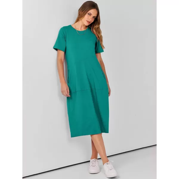 imageANRABESS Womens Summer Midi Dress Casual Loose Crewneck Short Sleeve T Shirt Sundress with PocketsBlue