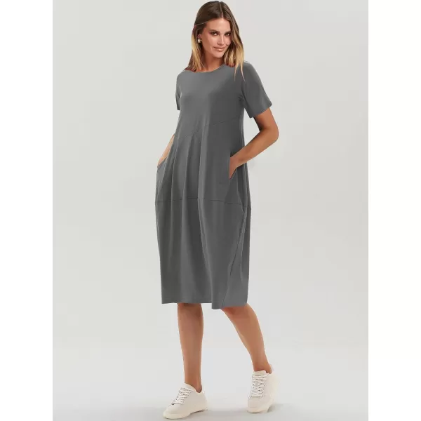 imageANRABESS Womens Summer Midi Dress Casual Loose Crewneck Short Sleeve T Shirt Sundress with PocketsGray