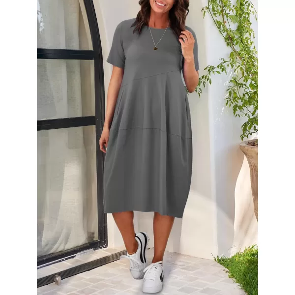 imageANRABESS Womens Summer Midi Dress Casual Loose Crewneck Short Sleeve T Shirt Sundress with PocketsGray