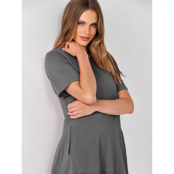imageANRABESS Womens Summer Midi Dress Casual Loose Crewneck Short Sleeve T Shirt Sundress with PocketsGray