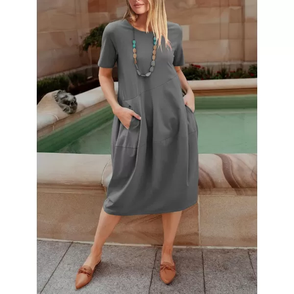 imageANRABESS Womens Summer Midi Dress Casual Loose Crewneck Short Sleeve T Shirt Sundress with PocketsGray