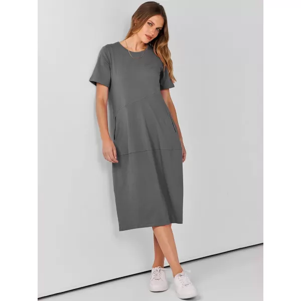 imageANRABESS Womens Summer Midi Dress Casual Loose Crewneck Short Sleeve T Shirt Sundress with PocketsGray