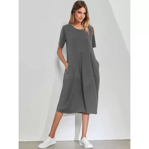 imageANRABESS Womens Summer Midi Dress Casual Loose Crewneck Short Sleeve T Shirt Sundress with PocketsGray