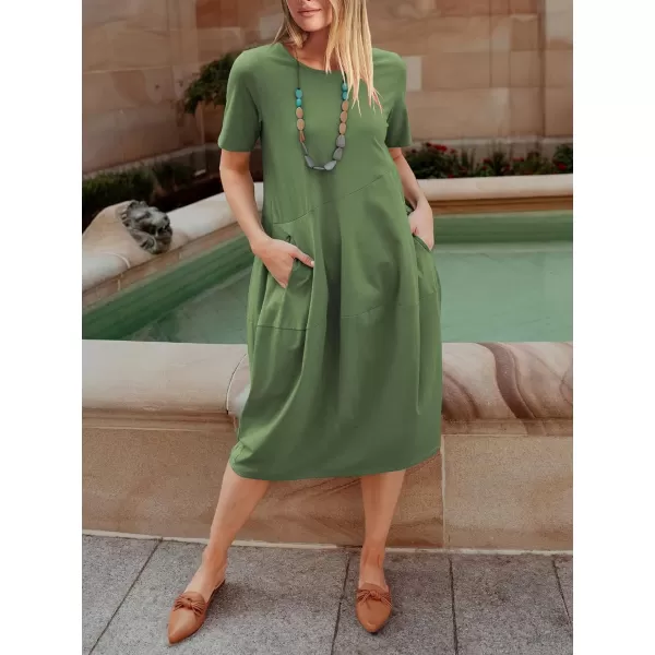 imageANRABESS Womens Summer Midi Dress Casual Loose Crewneck Short Sleeve T Shirt Sundress with PocketsGreen