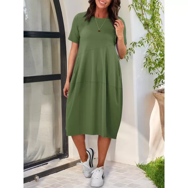 imageANRABESS Womens Summer Midi Dress Casual Loose Crewneck Short Sleeve T Shirt Sundress with PocketsGreen