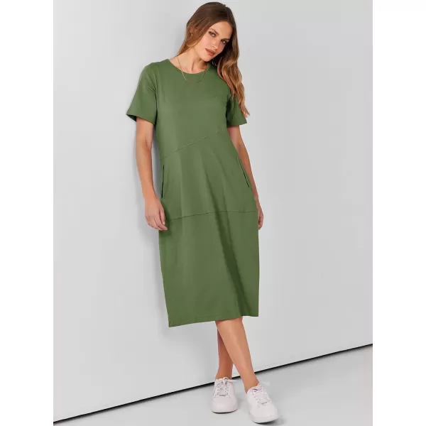 imageANRABESS Womens Summer Midi Dress Casual Loose Crewneck Short Sleeve T Shirt Sundress with PocketsGreen