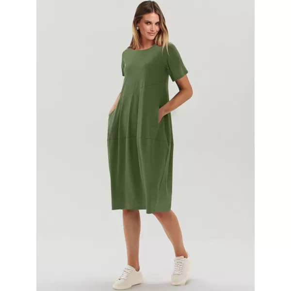 imageANRABESS Womens Summer Midi Dress Casual Loose Crewneck Short Sleeve T Shirt Sundress with PocketsGreen