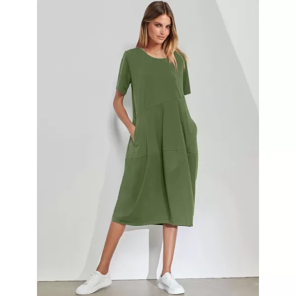 imageANRABESS Womens Summer Midi Dress Casual Loose Crewneck Short Sleeve T Shirt Sundress with PocketsGreen