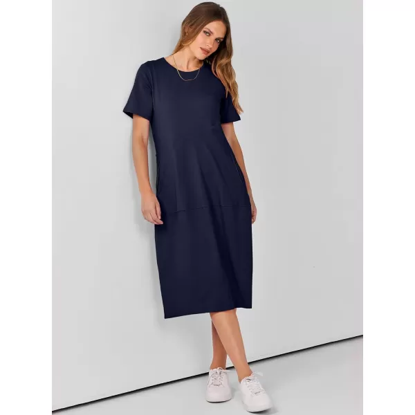 imageANRABESS Womens Summer Midi Dress Casual Loose Crewneck Short Sleeve T Shirt Sundress with PocketsNavy Blue