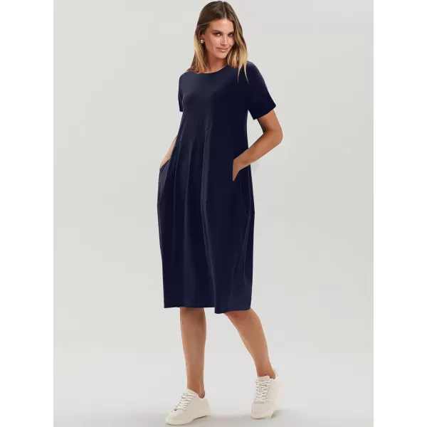 imageANRABESS Womens Summer Midi Dress Casual Loose Crewneck Short Sleeve T Shirt Sundress with PocketsNavy Blue