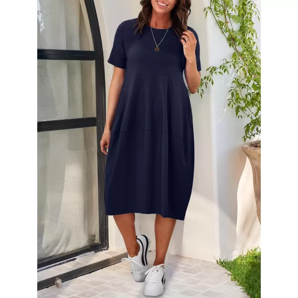 imageANRABESS Womens Summer Midi Dress Casual Loose Crewneck Short Sleeve T Shirt Sundress with PocketsNavy Blue