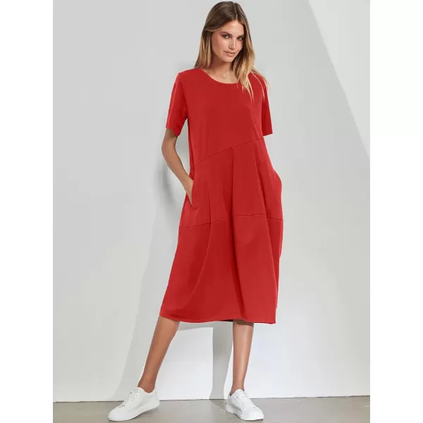 imageANRABESS Womens Summer Midi Dress Casual Loose Crewneck Short Sleeve T Shirt Sundress with PocketsRed
