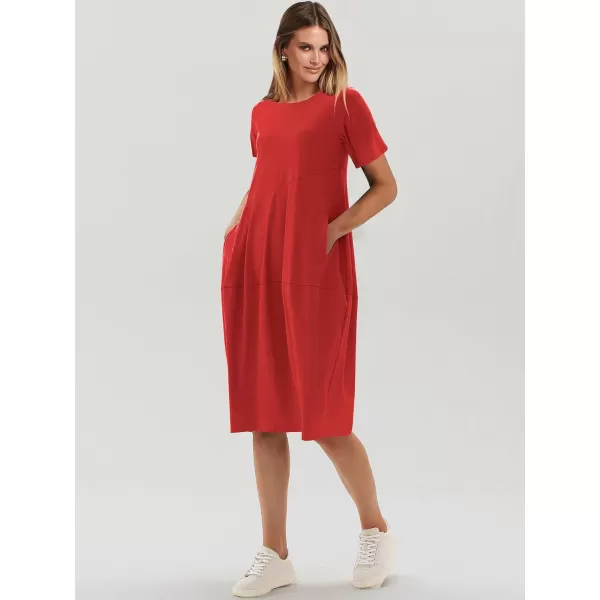 imageANRABESS Womens Summer Midi Dress Casual Loose Crewneck Short Sleeve T Shirt Sundress with PocketsRed