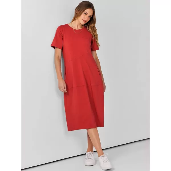 imageANRABESS Womens Summer Midi Dress Casual Loose Crewneck Short Sleeve T Shirt Sundress with PocketsRed