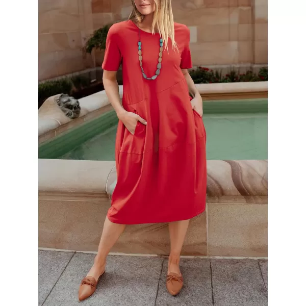 imageANRABESS Womens Summer Midi Dress Casual Loose Crewneck Short Sleeve T Shirt Sundress with PocketsRed