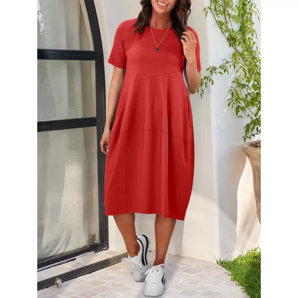 imageANRABESS Womens Summer Midi Dress Casual Loose Crewneck Short Sleeve T Shirt Sundress with PocketsRed
