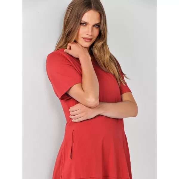 imageANRABESS Womens Summer Midi Dress Casual Loose Crewneck Short Sleeve T Shirt Sundress with PocketsRed