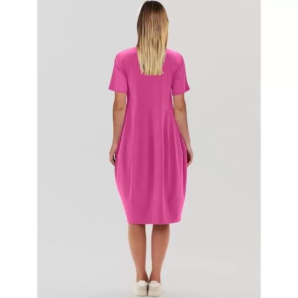 imageANRABESS Womens Summer Midi Dress Casual Loose Crewneck Short Sleeve T Shirt Sundress with PocketsRose Red