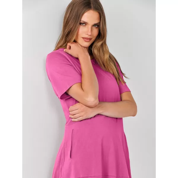 imageANRABESS Womens Summer Midi Dress Casual Loose Crewneck Short Sleeve T Shirt Sundress with PocketsRose Red