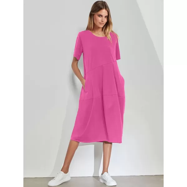 imageANRABESS Womens Summer Midi Dress Casual Loose Crewneck Short Sleeve T Shirt Sundress with PocketsRose Red