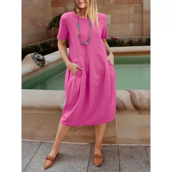 imageANRABESS Womens Summer Midi Dress Casual Loose Crewneck Short Sleeve T Shirt Sundress with PocketsRose Red