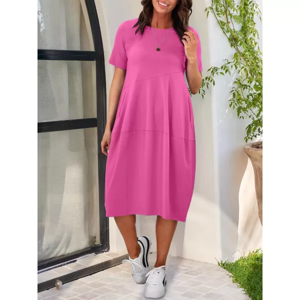 imageANRABESS Womens Summer Midi Dress Casual Loose Crewneck Short Sleeve T Shirt Sundress with PocketsRose Red
