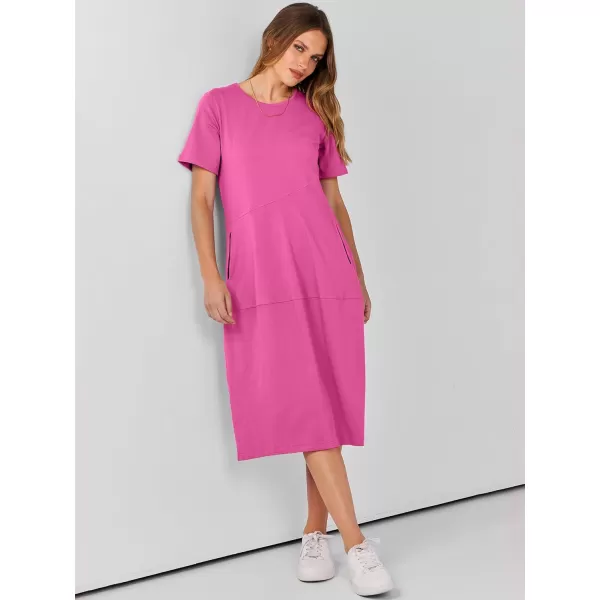 imageANRABESS Womens Summer Midi Dress Casual Loose Crewneck Short Sleeve T Shirt Sundress with PocketsRose Red