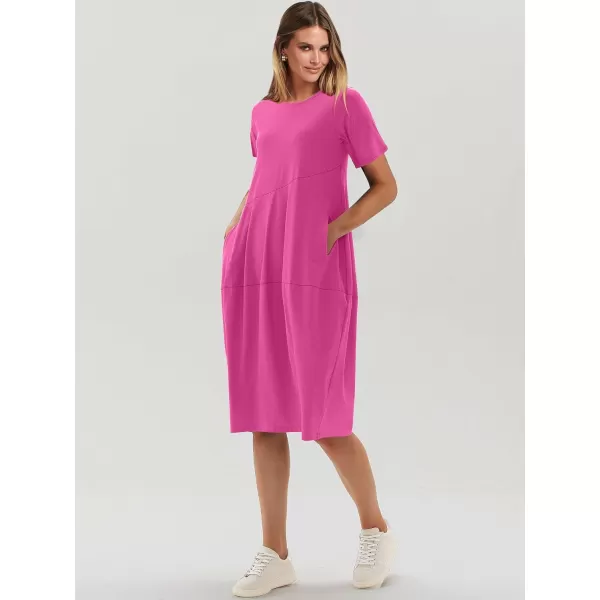 imageANRABESS Womens Summer Midi Dress Casual Loose Crewneck Short Sleeve T Shirt Sundress with PocketsRose Red