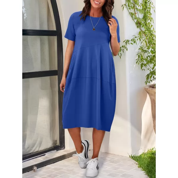 imageANRABESS Womens Summer Midi Dress Casual Loose Crewneck Short Sleeve T Shirt Sundress with PocketsRoyal Blue