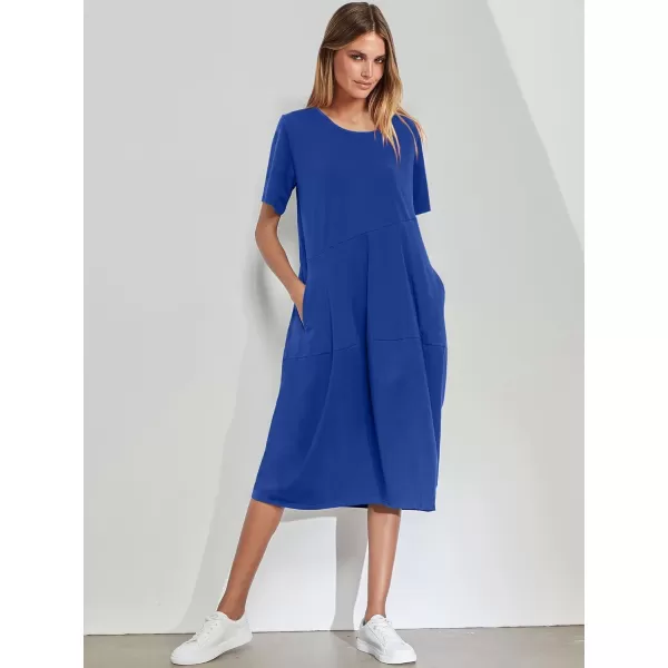 imageANRABESS Womens Summer Midi Dress Casual Loose Crewneck Short Sleeve T Shirt Sundress with PocketsRoyal Blue