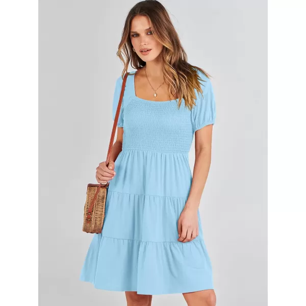 imageANRABESS Womens Summer Mini Dresses 2024 Casual Square Neck Smocked Puff Sleeve Cute Short DressCayn