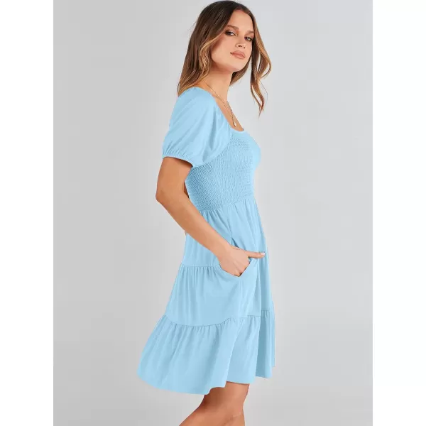 imageANRABESS Womens Summer Mini Dresses 2024 Casual Square Neck Smocked Puff Sleeve Cute Short DressCayn