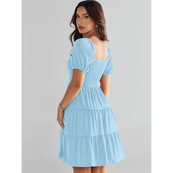 imageANRABESS Womens Summer Mini Dresses 2024 Casual Square Neck Smocked Puff Sleeve Cute Short DressCayn