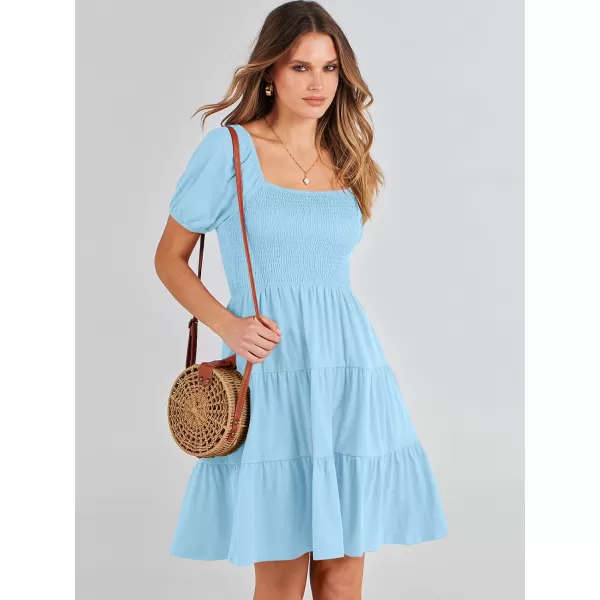 imageANRABESS Womens Summer Mini Dresses 2024 Casual Square Neck Smocked Puff Sleeve Cute Short DressCayn