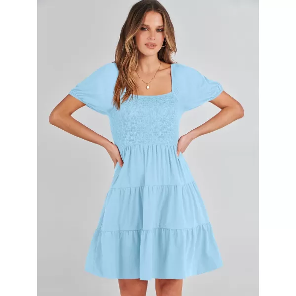 imageANRABESS Womens Summer Mini Dresses 2024 Casual Square Neck Smocked Puff Sleeve Cute Short DressCayn