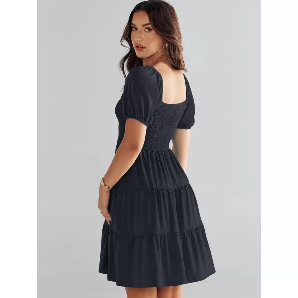 imageANRABESS Womens Summer Mini Dresses 2024 Casual Square Neck Smocked Puff Sleeve Cute Short DressDark Blue