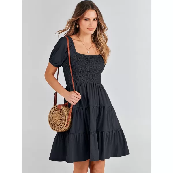 imageANRABESS Womens Summer Mini Dresses 2024 Casual Square Neck Smocked Puff Sleeve Cute Short DressDark Blue
