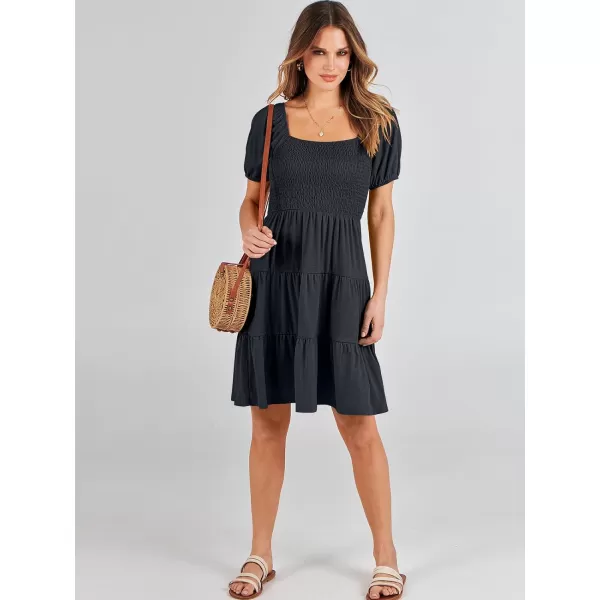 imageANRABESS Womens Summer Mini Dresses 2024 Casual Square Neck Smocked Puff Sleeve Cute Short DressDark Blue