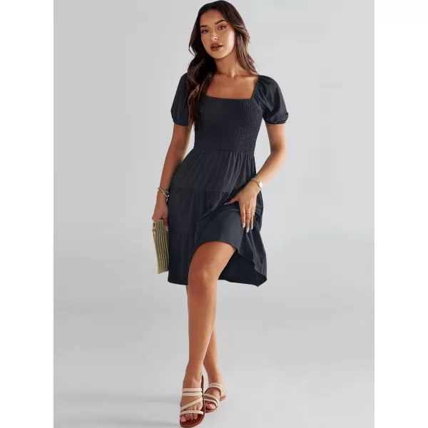 imageANRABESS Womens Summer Mini Dresses 2024 Casual Square Neck Smocked Puff Sleeve Cute Short DressDark Blue