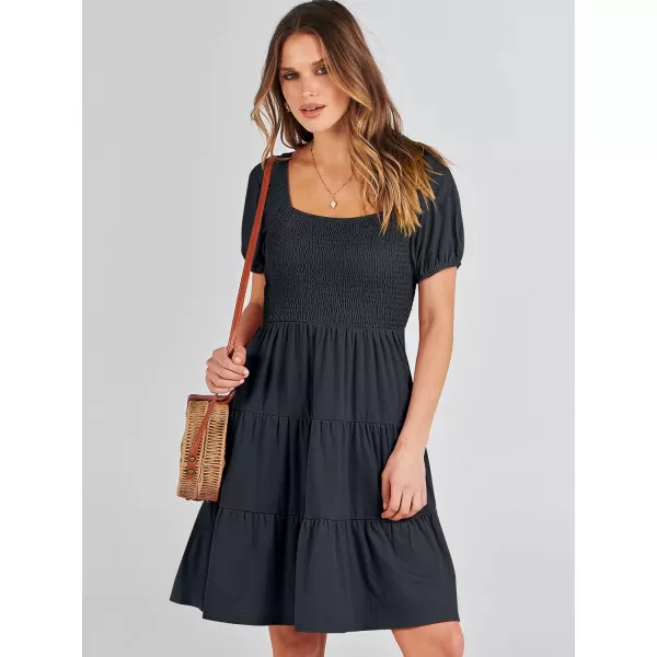 imageANRABESS Womens Summer Mini Dresses 2024 Casual Square Neck Smocked Puff Sleeve Cute Short DressDark Blue
