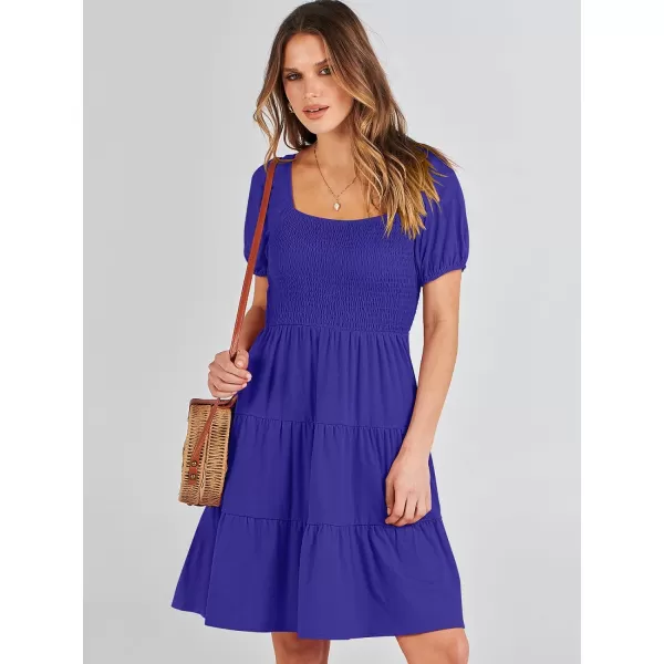 imageANRABESS Womens Summer Mini Dresses 2024 Casual Square Neck Smocked Puff Sleeve Cute Short DressRoyal Blue