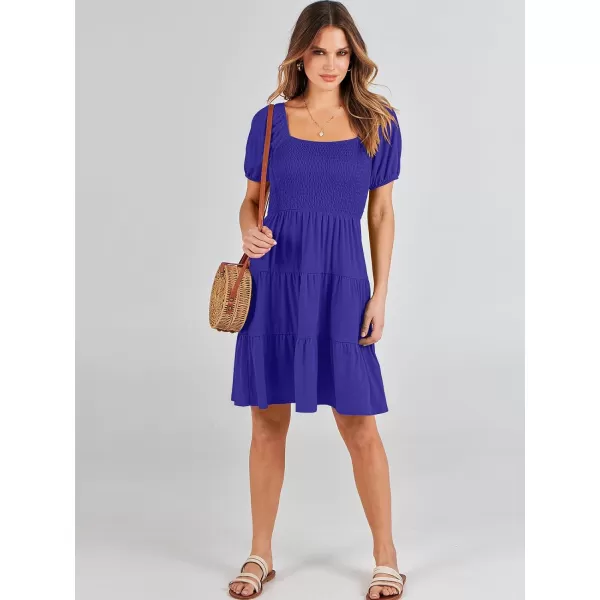 imageANRABESS Womens Summer Mini Dresses 2024 Casual Square Neck Smocked Puff Sleeve Cute Short DressRoyal Blue