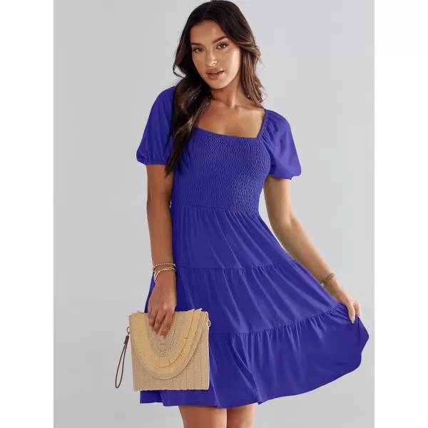 imageANRABESS Womens Summer Mini Dresses 2024 Casual Square Neck Smocked Puff Sleeve Cute Short DressRoyal Blue