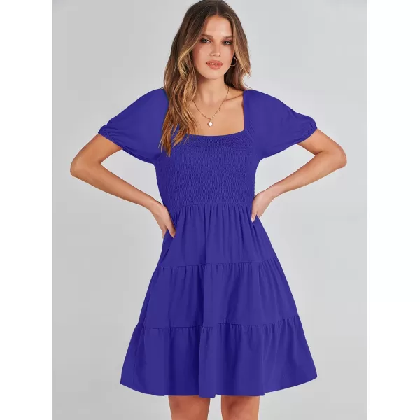 imageANRABESS Womens Summer Mini Dresses 2024 Casual Square Neck Smocked Puff Sleeve Cute Short DressRoyal Blue