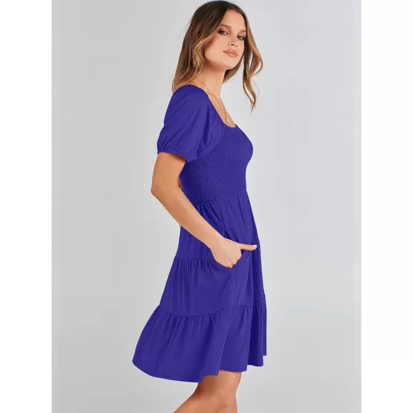 imageANRABESS Womens Summer Mini Dresses 2024 Casual Square Neck Smocked Puff Sleeve Cute Short DressRoyal Blue