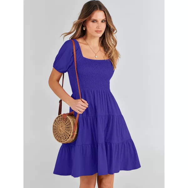imageANRABESS Womens Summer Mini Dresses 2024 Casual Square Neck Smocked Puff Sleeve Cute Short DressRoyal Blue