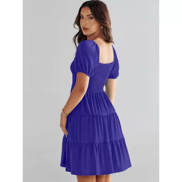 imageANRABESS Womens Summer Mini Dresses 2024 Casual Square Neck Smocked Puff Sleeve Cute Short DressRoyal Blue