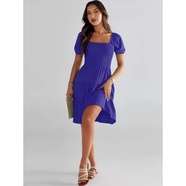 imageANRABESS Womens Summer Mini Dresses 2024 Casual Square Neck Smocked Puff Sleeve Cute Short DressRoyal Blue